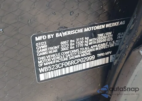 2024 BMW Ix xDrive50 z USA, uszkodzony, nr VIN WB523CF06RCP02999